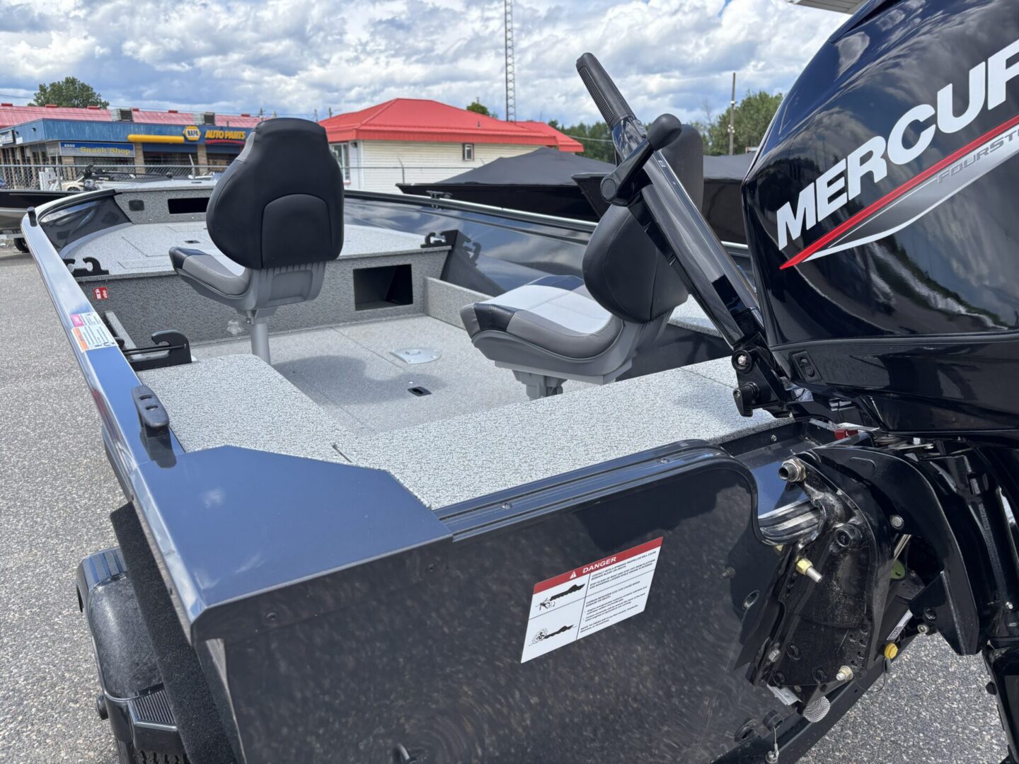 Aft view with Mercury outboard and seats