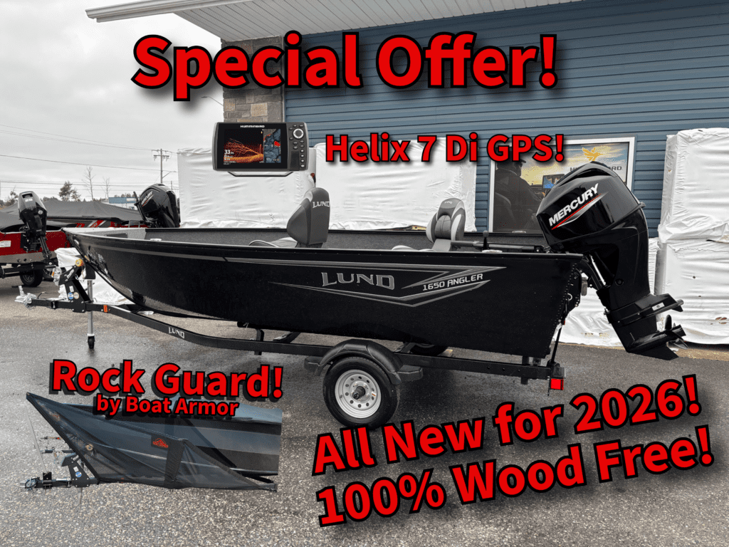 Black Lund 1650 Angler boat on trailer