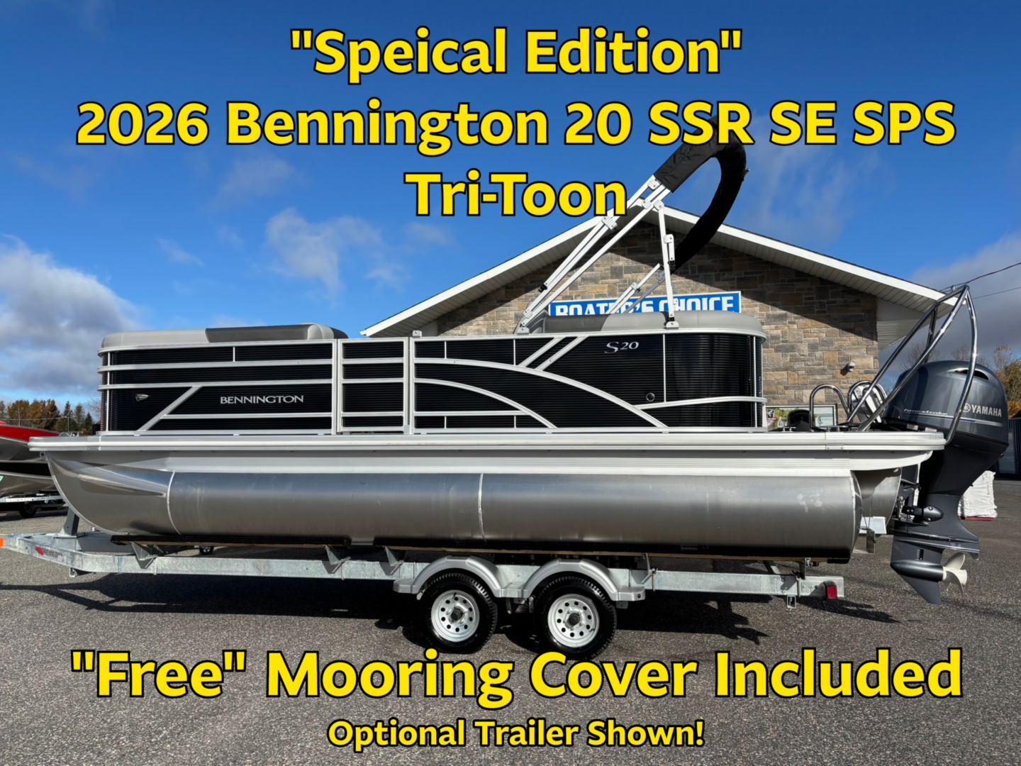 Special edition 2026 Bennington 20 SSR SE pontoon boat with tri-toon and mooring cover.