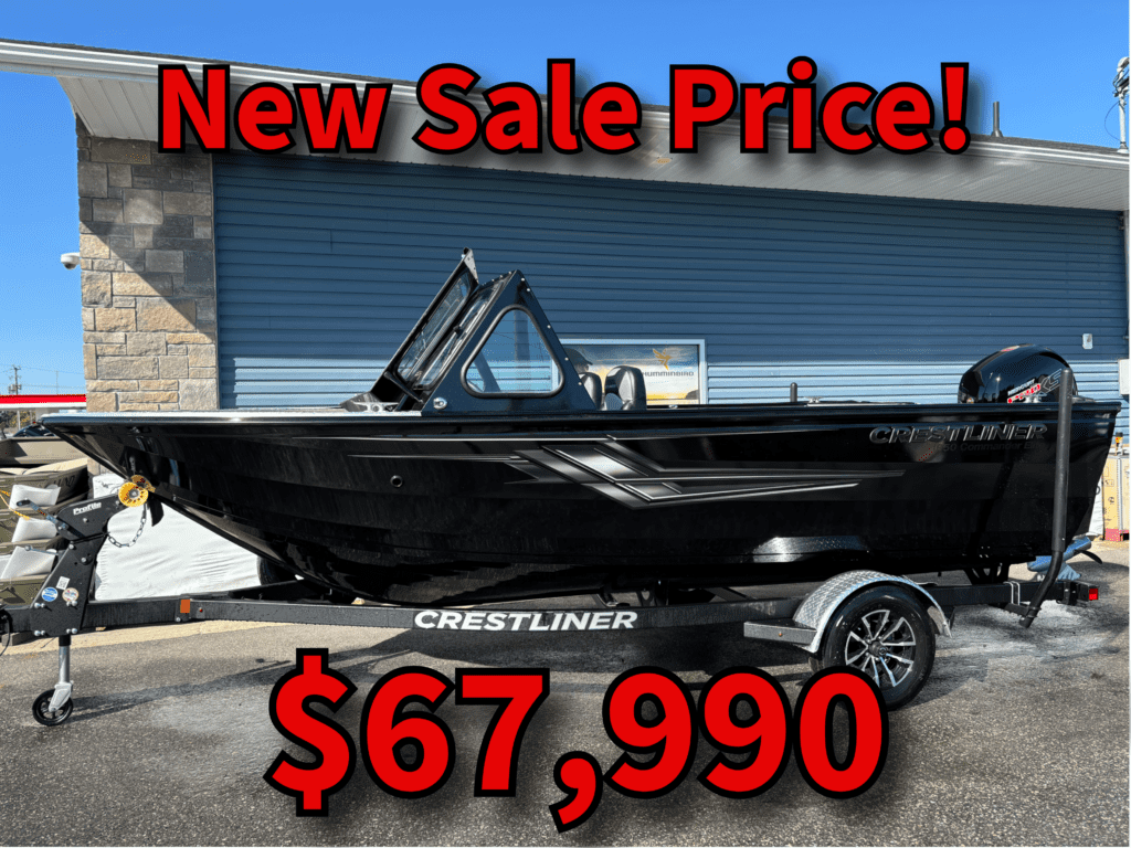 Black Crestliner 1850 on trailer, $67,990