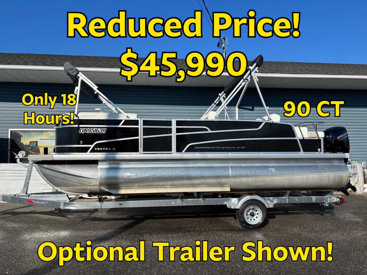 Pontoon boat on trailer advertised for sale