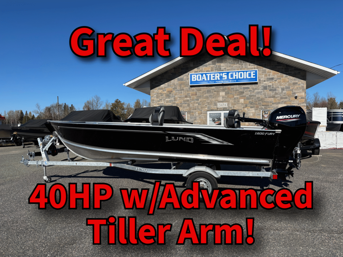 Fishing boat with 40HP motor and advanced tiller arm for sale.