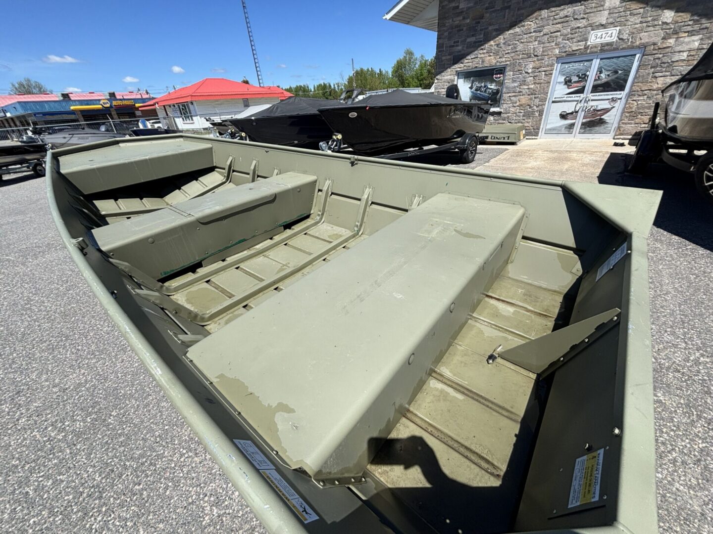 Angled bow interior view with bench seats